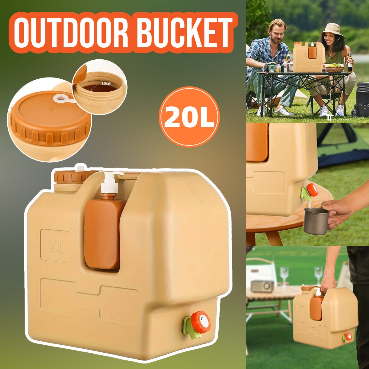 Buy 20L Outdoor Camping Portable Storage Bucket with Tap Drinking Water Container - Mud Tracks