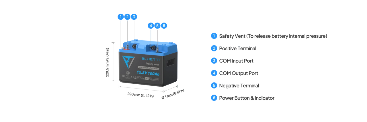 Buy Bluetti B1210 LiFePO₄ Trolling Motor Battery - 12.8 V, 100 Ah - Mud Tracks