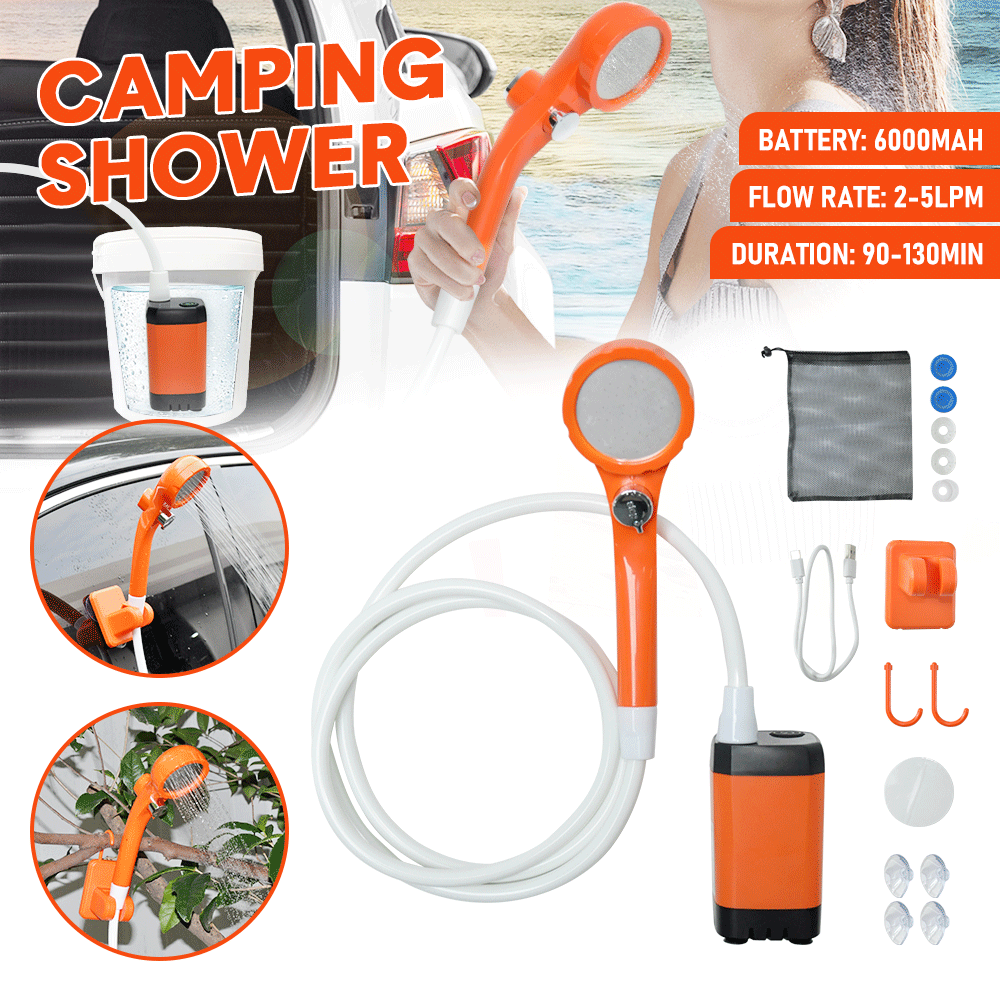 Buy Portable Camping Shower IPX7 Waterproof Outdoor Shower Water Pump with Rechargeable Battery and Intelligent Digital Display for Camping Hiking Traveling - Mud Tracks