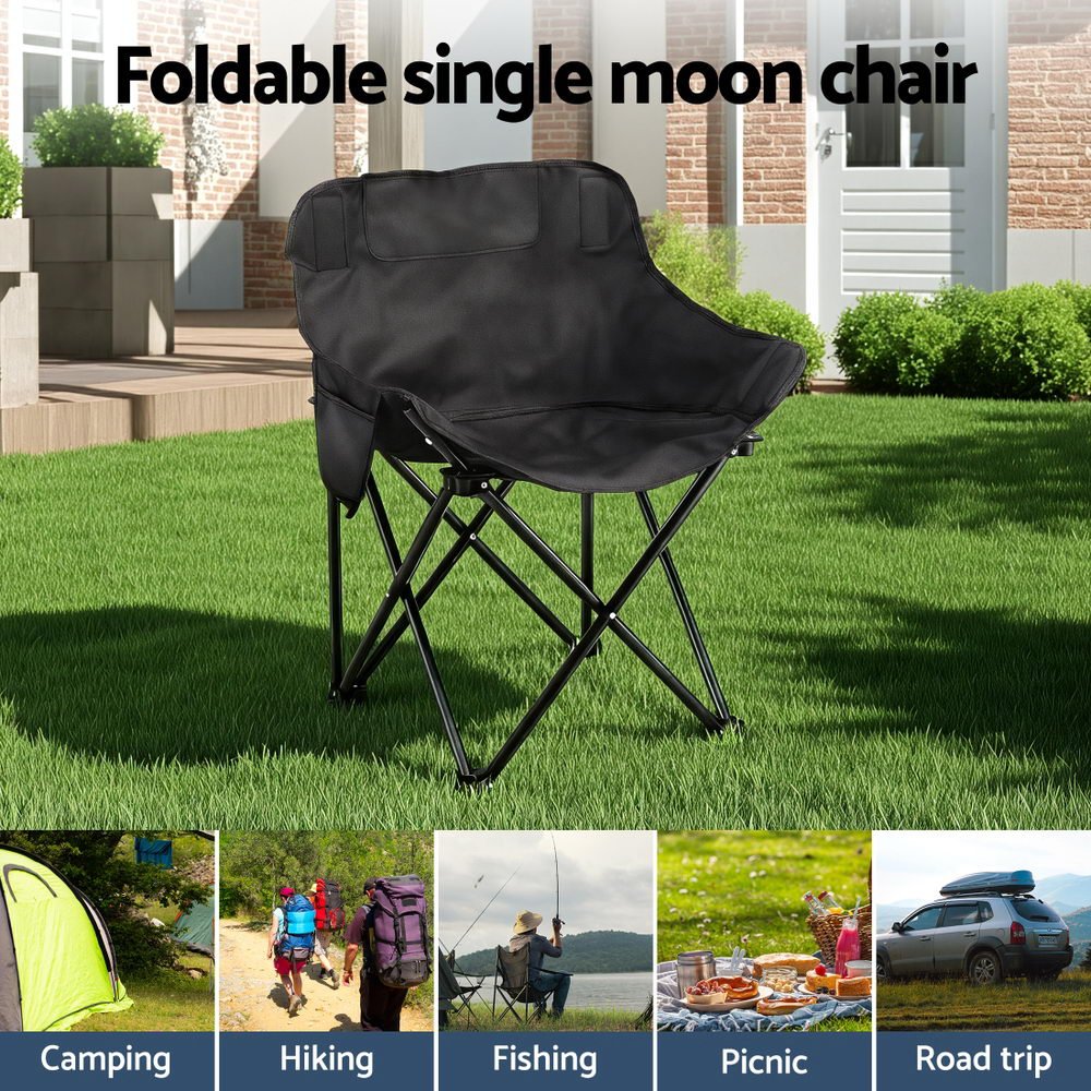 Buy Weisshorn Folding Camping Moon Chair Portable Seat Weight Capacity 120KG Black - Mud Tracks