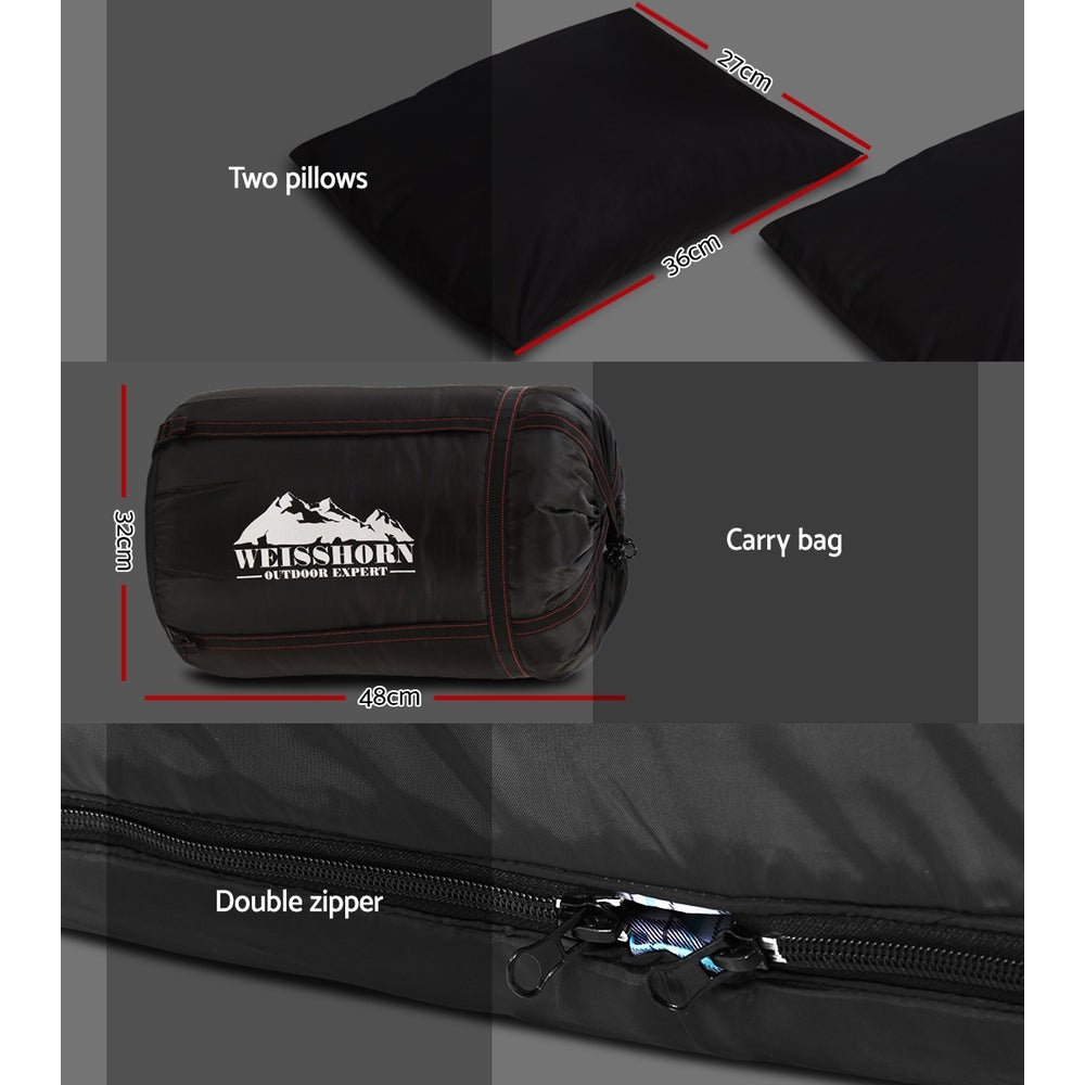 Buy Weisshorn Sleeping Bag Double Pillow Thermal Camping Hiking Tent Grey - 10&deg;C - Mud Tracks